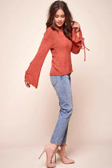 Cairo Knitted Long Tie Sleeved Top Rust